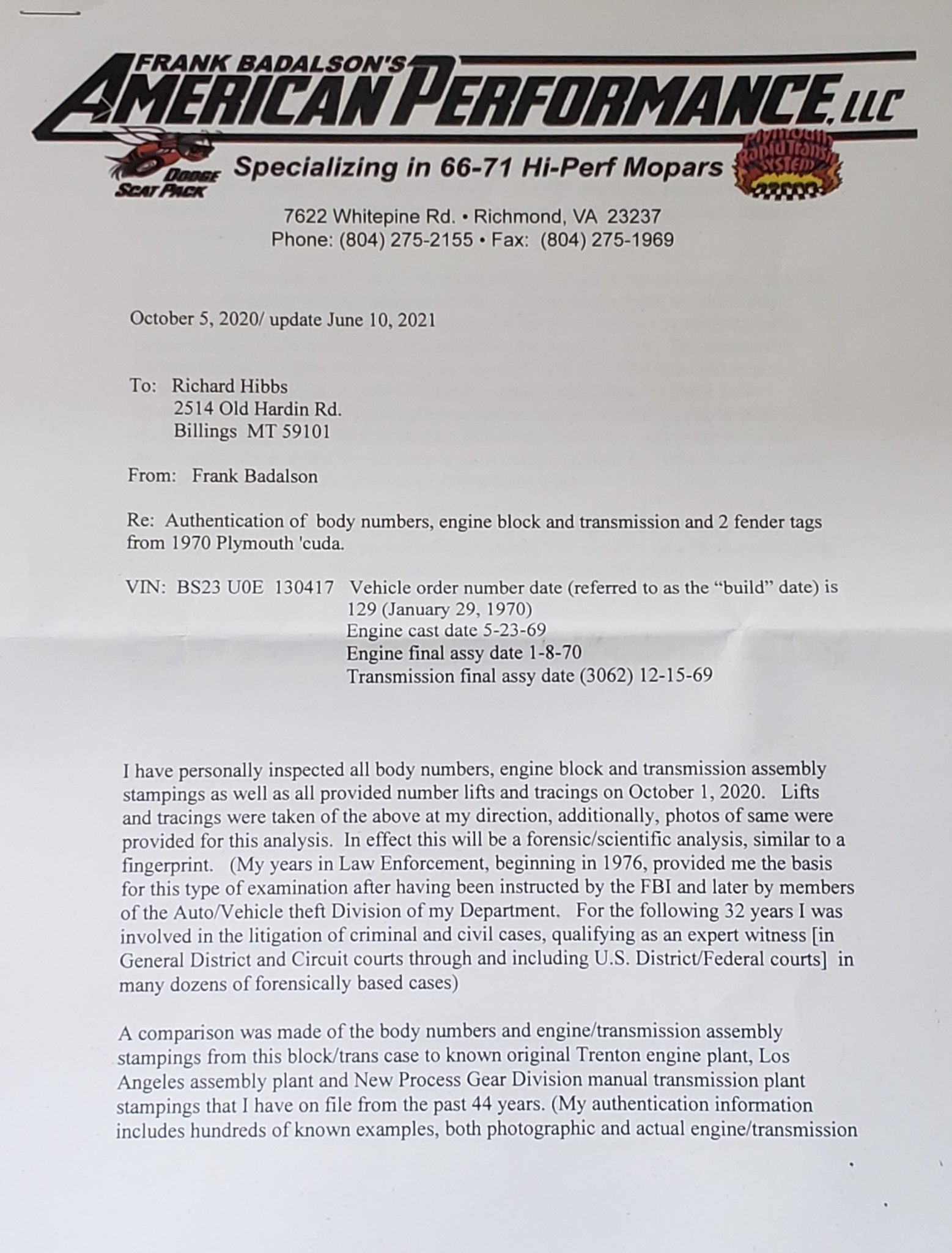 1970 Number's Matching Plymouth Cuda - Beartooth Hogs & Rods